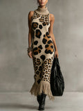 Party Khaki Leopard High Collar Strappy Casual Crochet Maxi Dresses