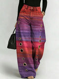 Women's Retro Gradient Pattern Printed Stylish Cutout Casual Denim Jeans