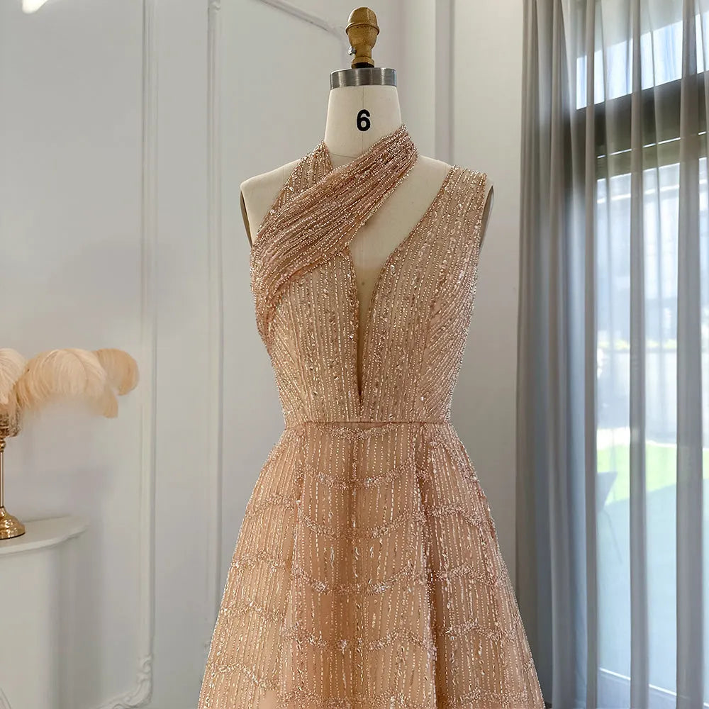 DreamyVow  Luxury Beaded Dubai Lilac Evening Dresses for Women Wedding Party 2023 Elegant Long Arabic Prom Formal Gowns 329