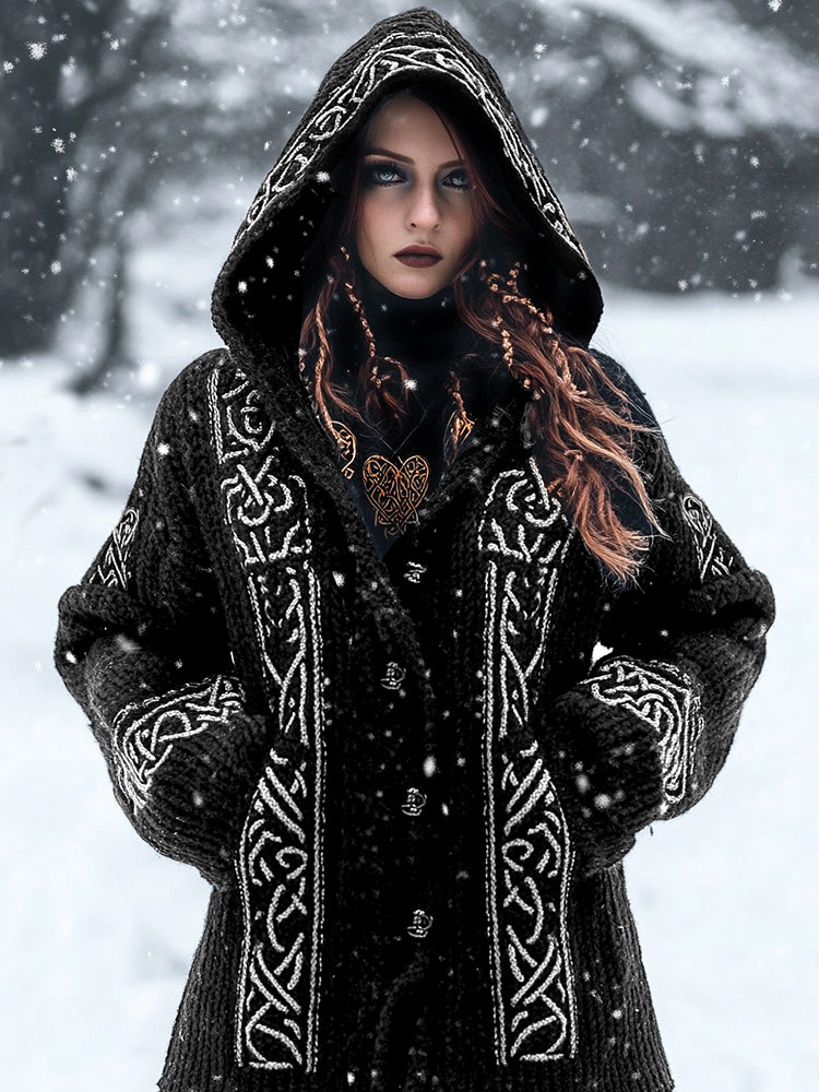 Women's Viking Tribal Dark Celtic Mythology Hooded Cardigan