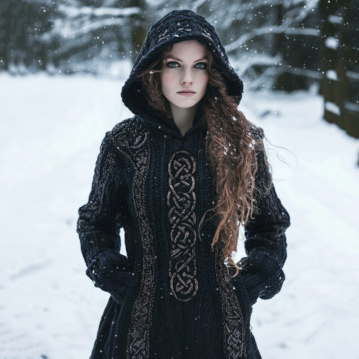Women's Vintage Viking Totem Dark Celtic Mythology Hooded Sweater