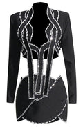 Long Sleeves Crystal Two Piece Dress Black