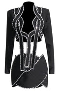 Long Sleeves Embellished Two Piece Dress Black