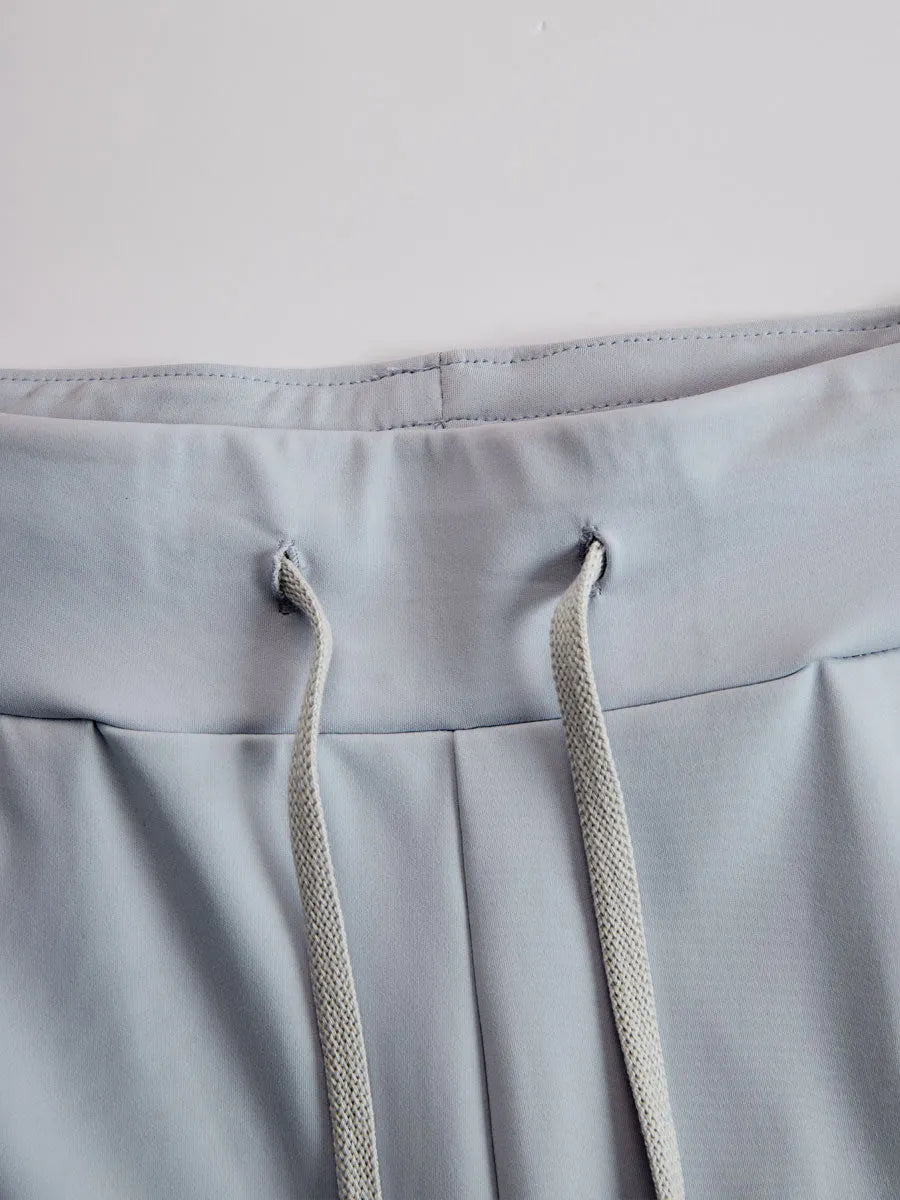 Fashionable Sporty Gray-blue Long-sleeved Half-zip Top And Trousers Set