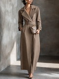 Women's Classic Elegant Khaki Cotton Blend Belted Long Trench Coat MDZ2212G9GMJ