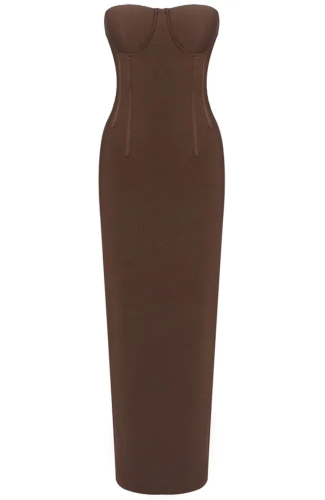 Strapless Bustier Maxi Dress Brown