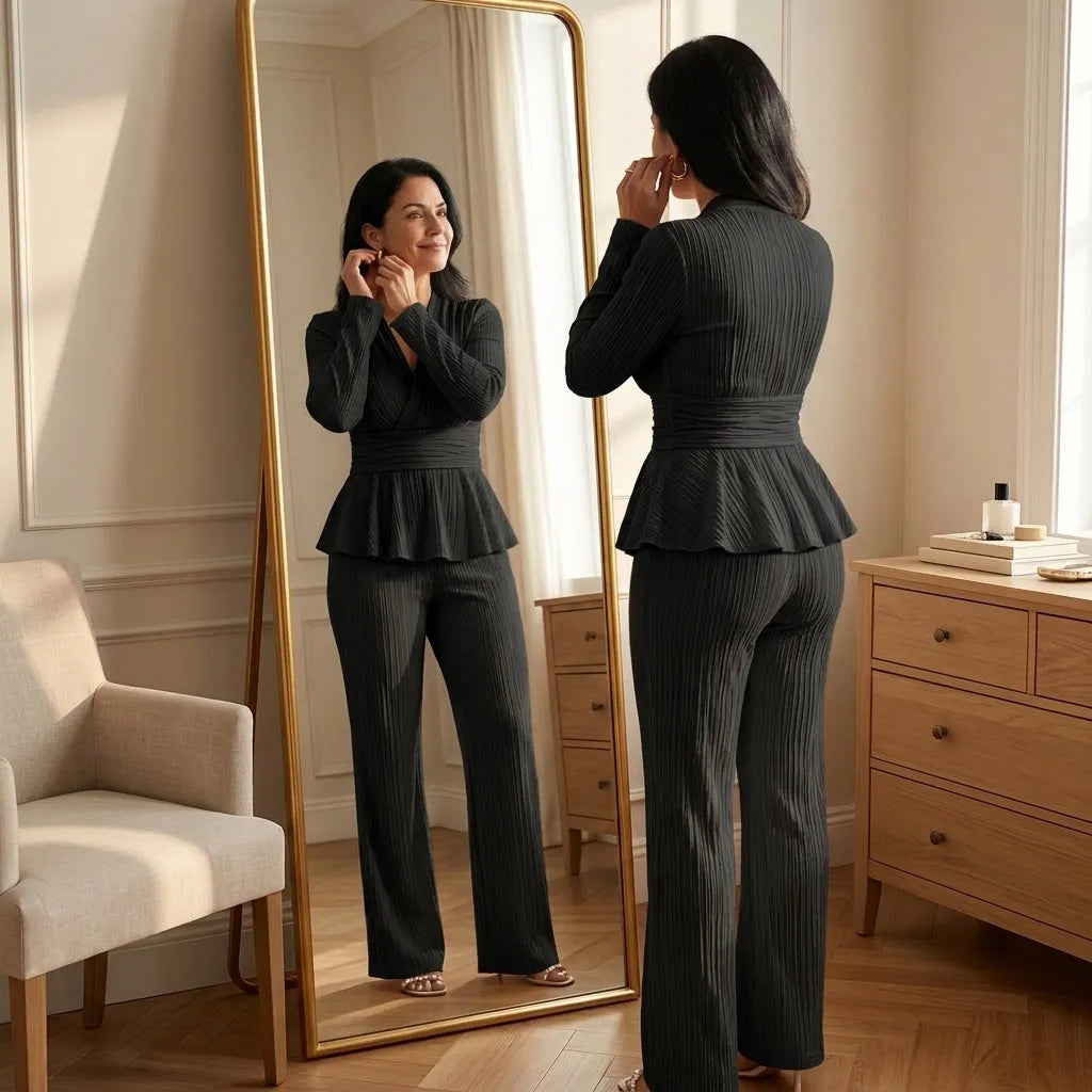 Vivara – Women's Pleated Peplum Set with Cinched Waist