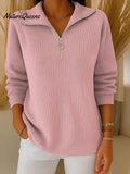 Women's Solid Color Lapel Long Sleeve Casual Pullover Sweater