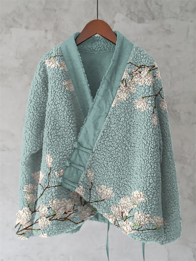 Magnolia Japanese Lino Art Cozy Fleece Kimono Cardigan