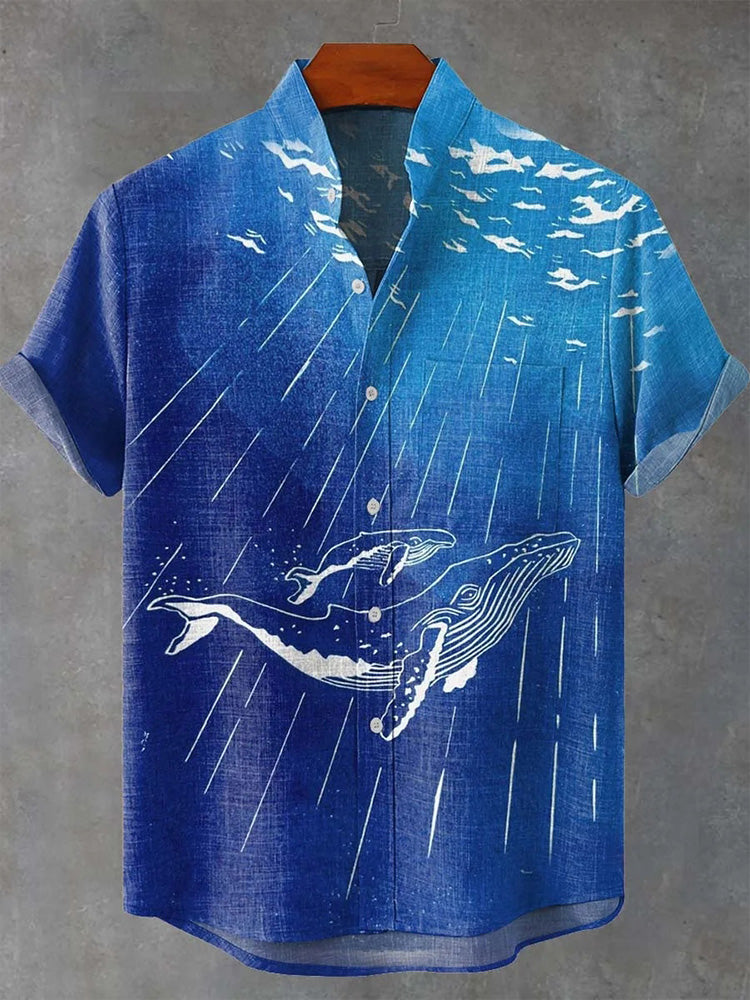 Men's Short-sleeved Shirt With Ocean Shark Print