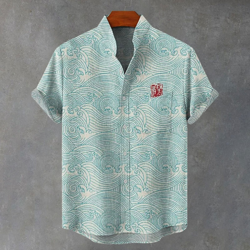 Japanese Wave Art Print Casual Shirt