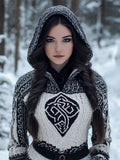 Women's Vintage Jacquard Comfort Knit Hooded Sweater