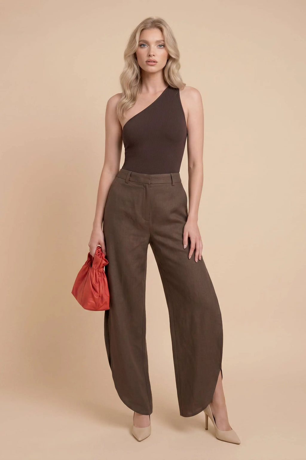 Oblique Collar Off-shoulder bodysuits And Side Slits Wide Leg Pants Suit- Pants