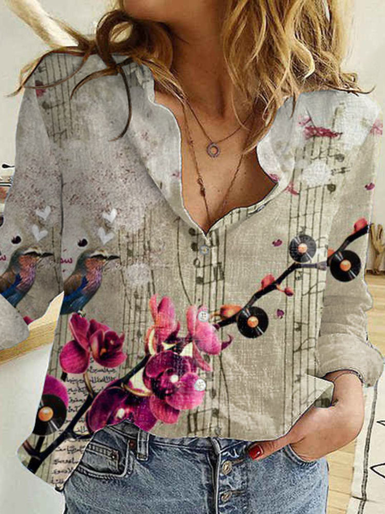 Japanese Music And Floral Design Women'S Shirt
