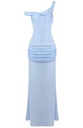 One Shoulder Corset Draped Maxi Dress Blue