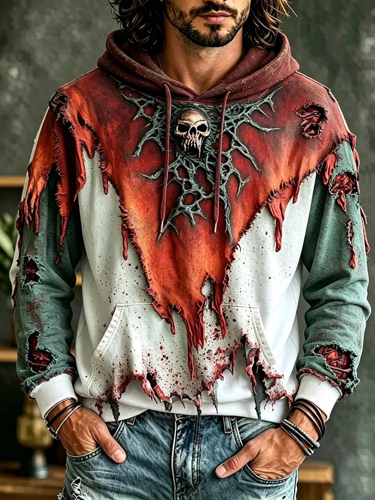 Vintage Gothic 3d Skull Embroidery Gradient Casual Hooded