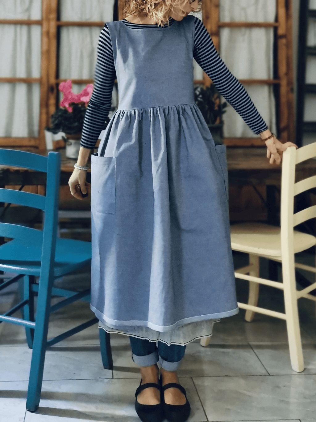 Blue  and Cotton Kitchen Apron