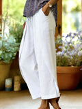 Women's Cotton-linen Solid-color Slit-hem Loose Casual Trousers