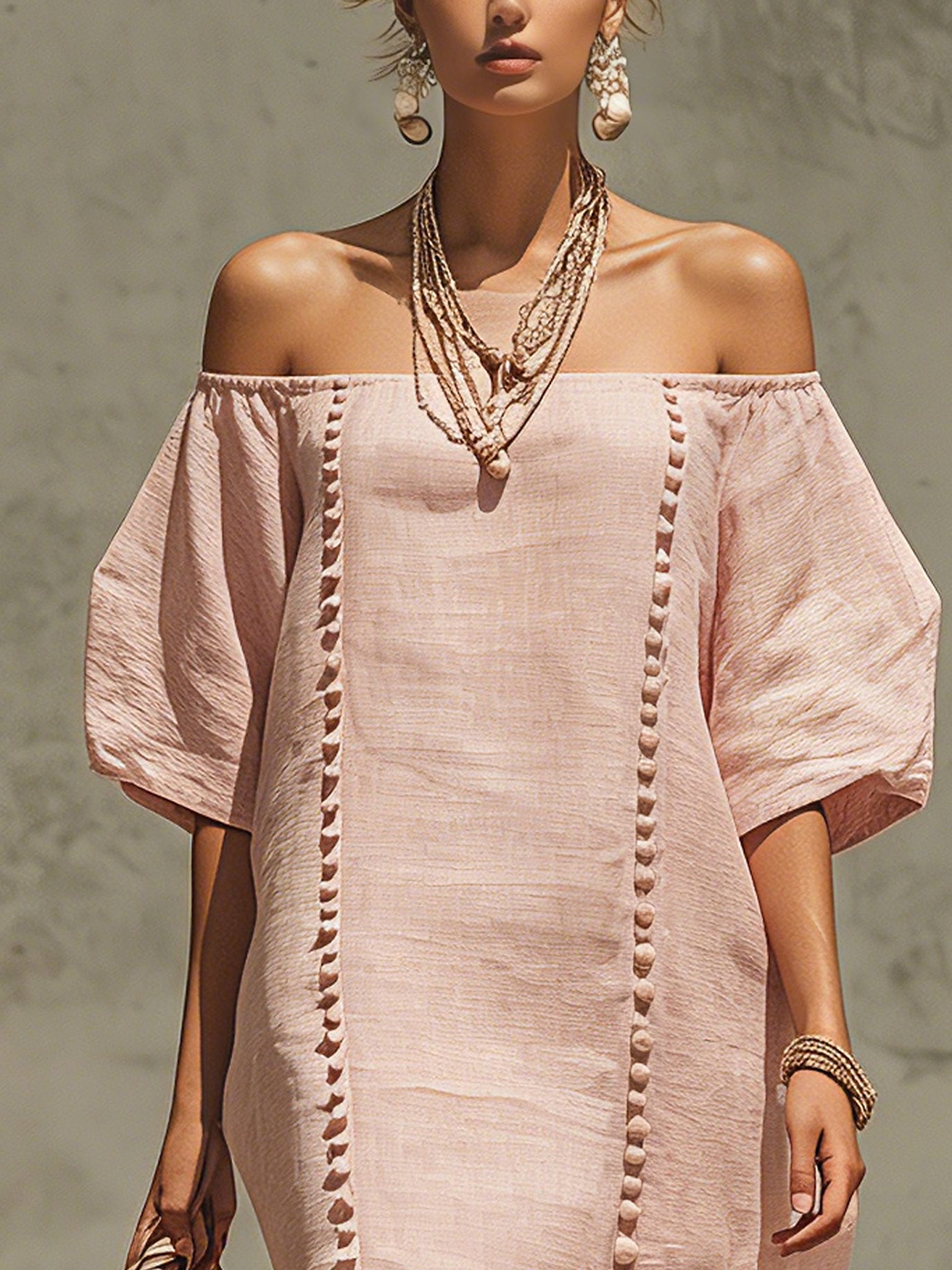 Pink Linen Blend Off Shoulder Mini Dress