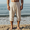Men's Casual Striped Cotton And Linen Pocket Casual Pants