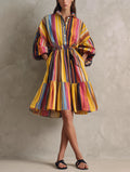 Women's Casual Woven Midi Dress With Colorful Print And 3/4 Sleeves MDZ0973G1LXY