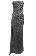 Strapless Crystal Detail Sequin Maxi Dress Black