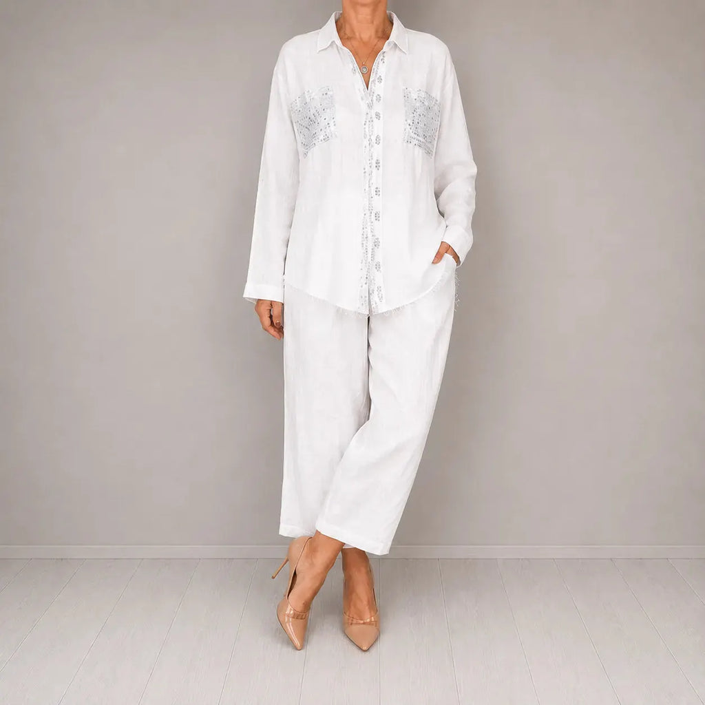 Sielora – Sequin Pocket Two Piece Set Wide Leg Pants Shirt Co-ord Women