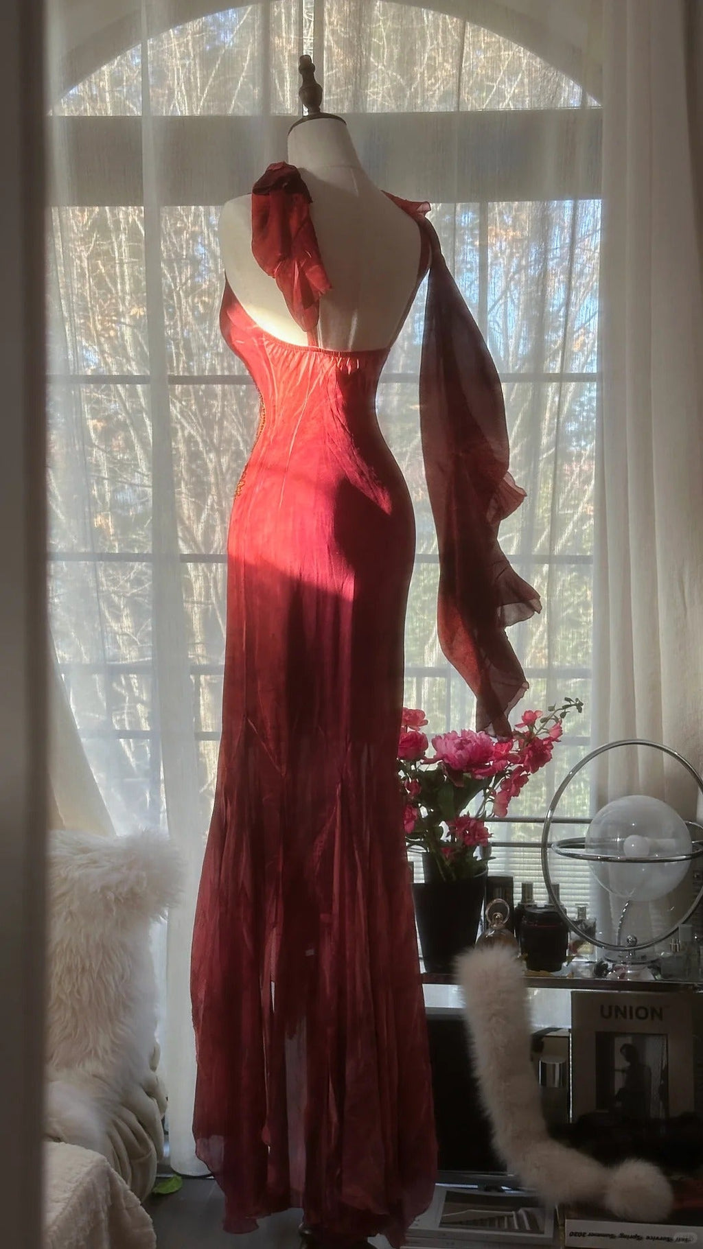 Vintage Evening Dresses, Burgundy Sleeveless Long Party Gowns  25523