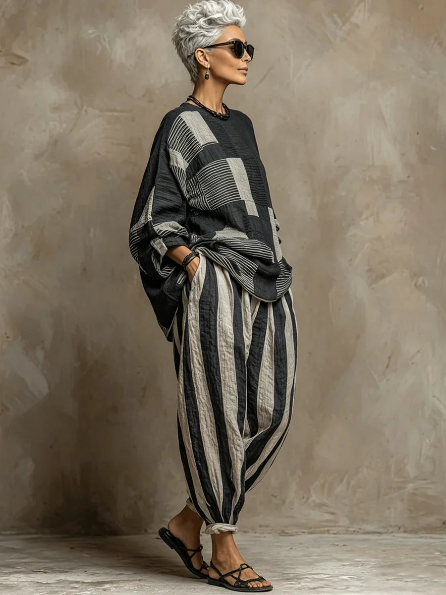 Patchwork Top & Casual Pants Co-Ord Set