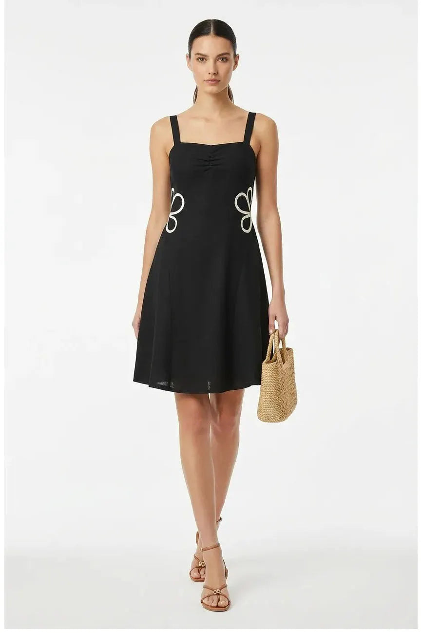 WAIST APPLIQUE LINEN DRESS