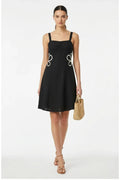 WAIST APPLIQUE LINEN DRESS
