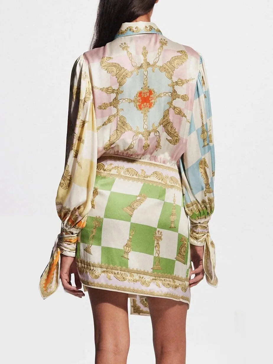 Unique Printed Irregular Knotted Mini Dress