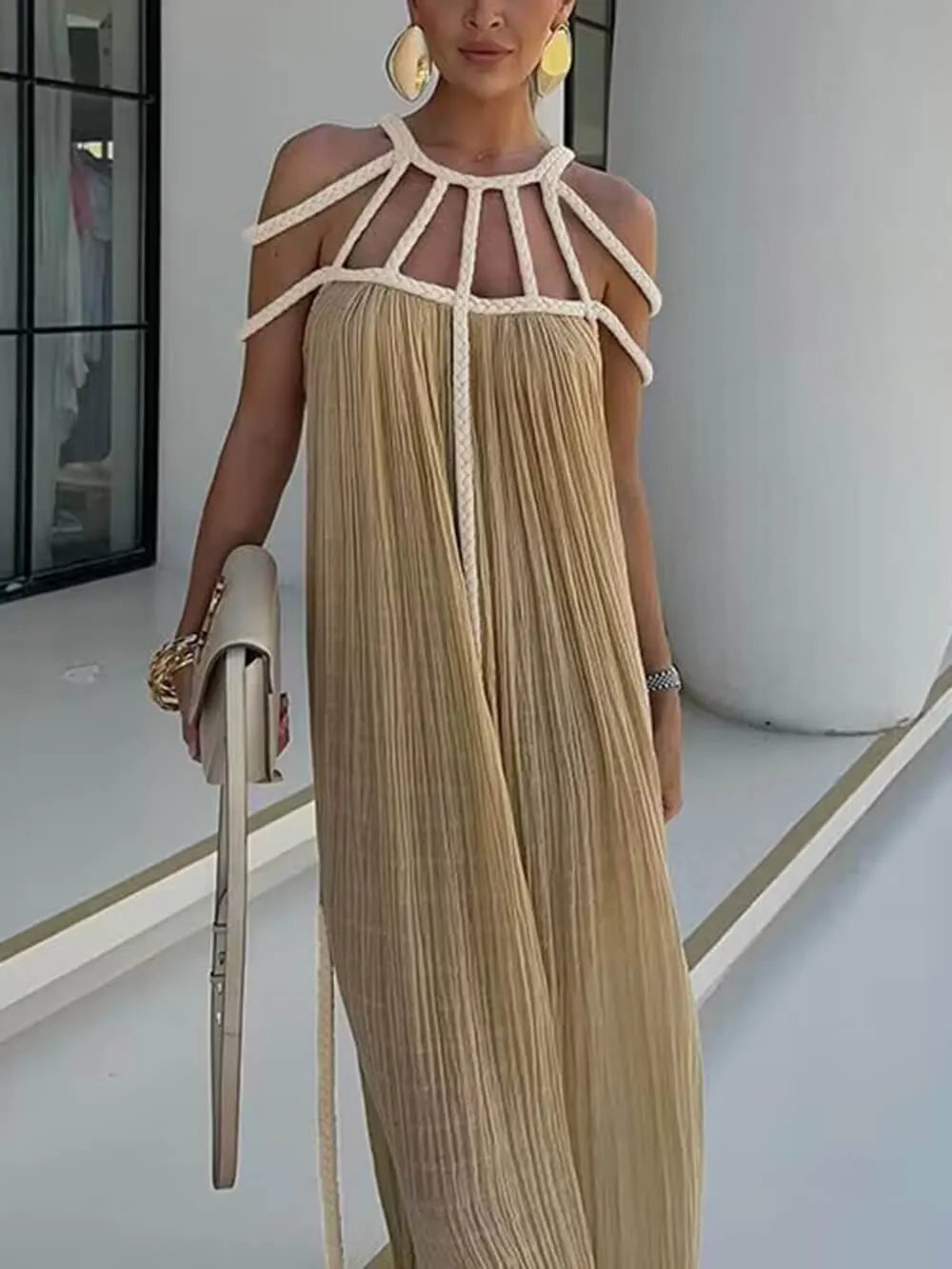 Draped Braids Cover Up Maxi Dress