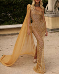 Women's Shawl silk scarf sequined evening dress