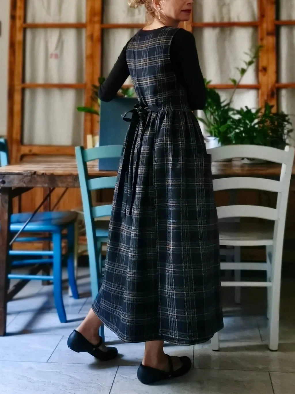 Black Tartan Cotton Apron