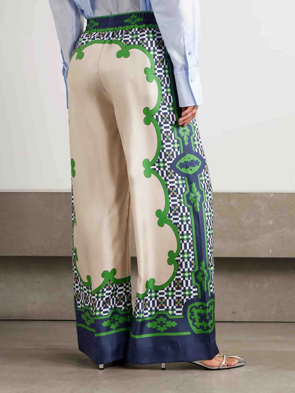 Unique Geometric Print Satin Wide-leg Pants