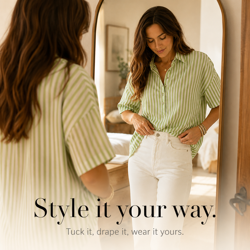 Marella – Oversized Striped V-Neck Popover Blouse