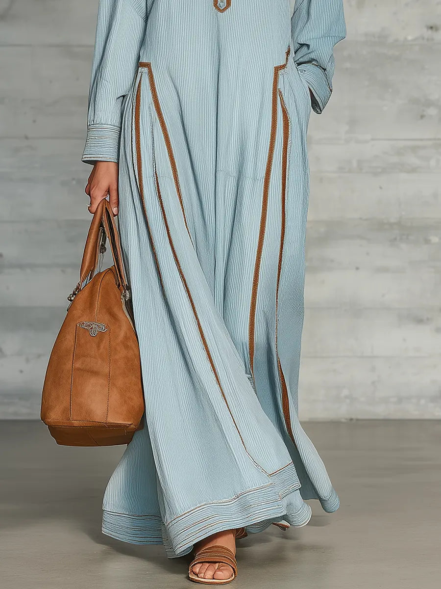 Resort Luxe Contrast Trim Pocket Maxi Dress