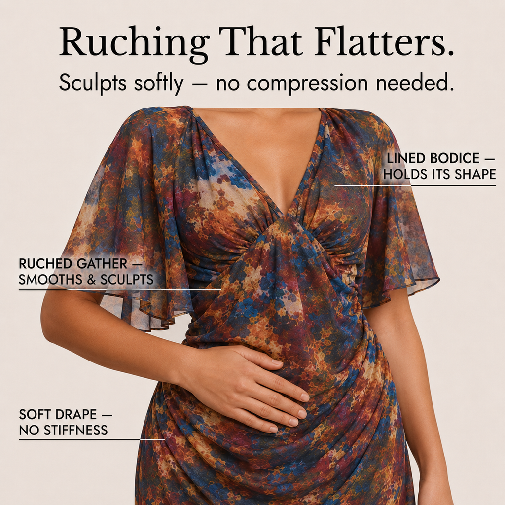 Elowen – Women's Watercolor Ruched Midi Dress