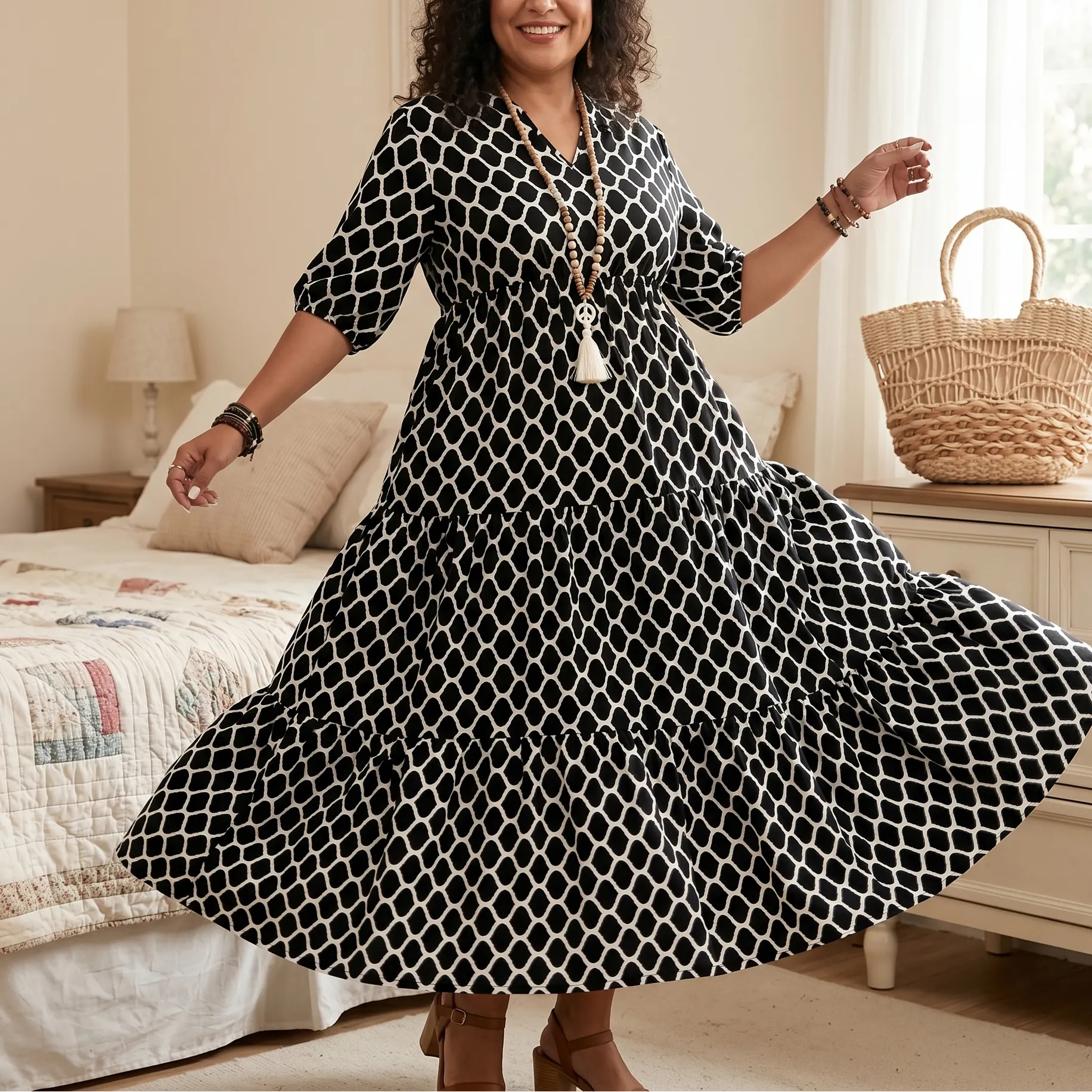 Curvella – Women's Boho Maxi Dress with Pockets