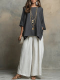 Gray And White Oversized Top And Wide-leg Pants Set