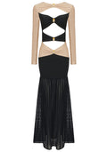 Long Sleeve Cut Out Detail Maxi Dress Black Nude