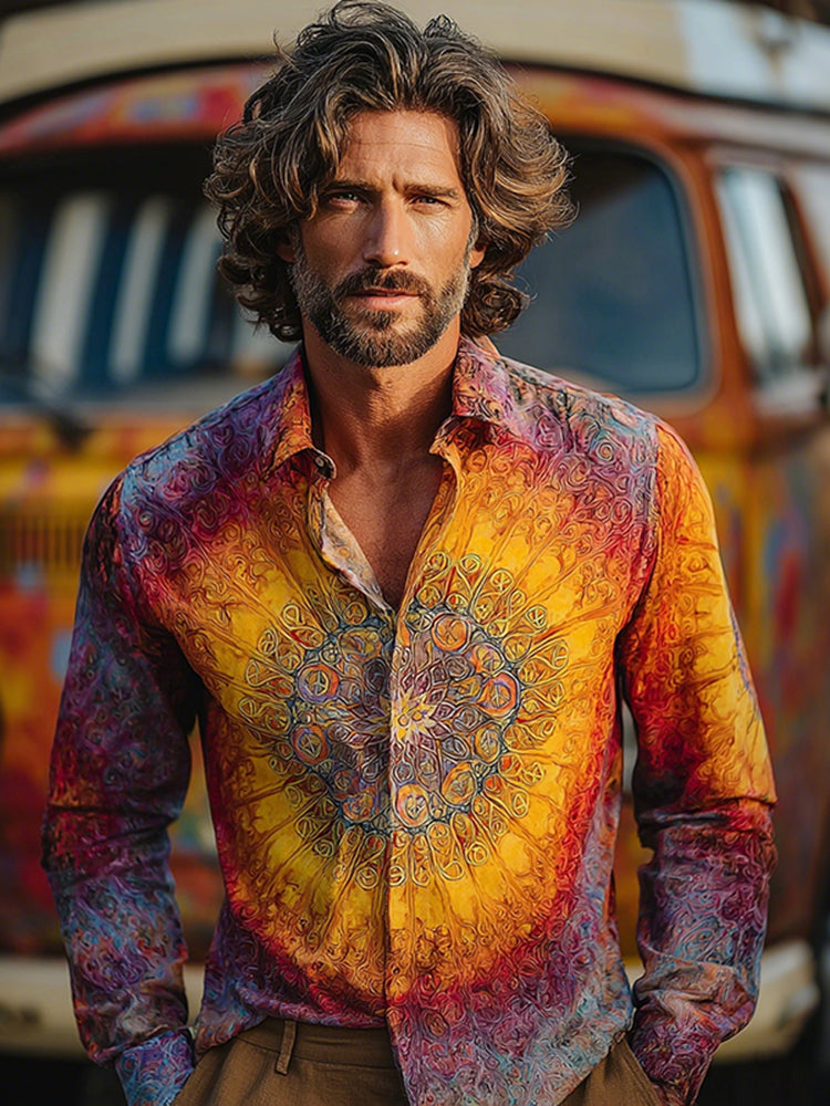 Men's Hippie Print Vintage Tie Dye Shirt