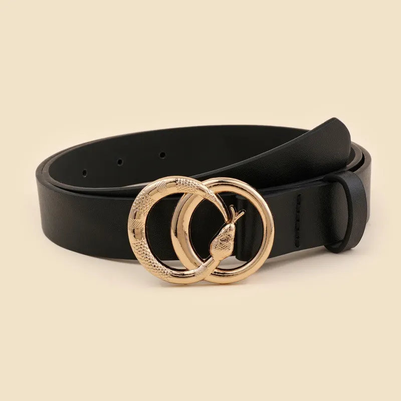 Snake Double Circle Buckle Belt, Elegant Fashion and High-end Dress, Jeans Decorative Belt.