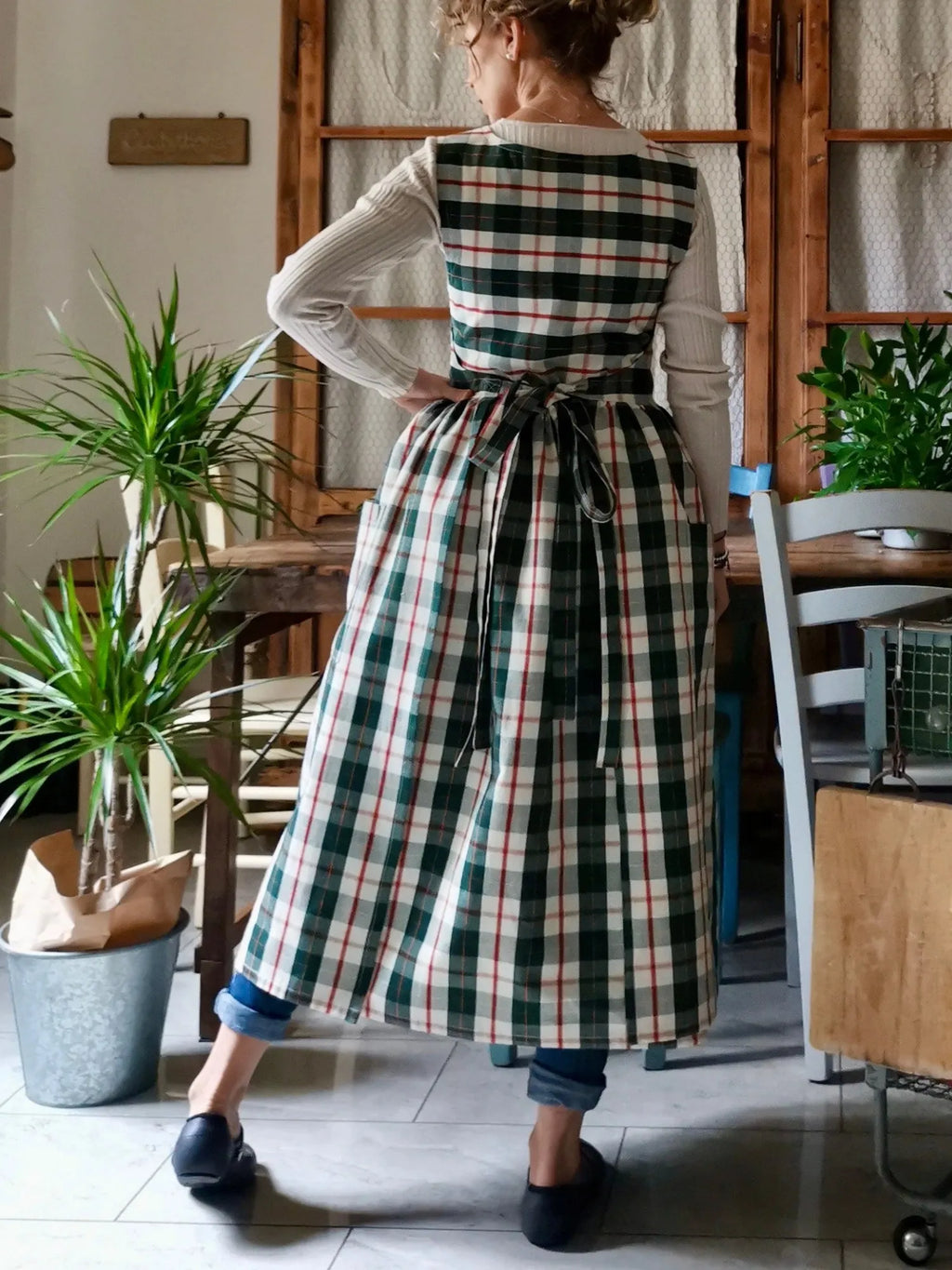 Green Tartan Cotton Apron