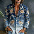 Men's Vintage Floral Art Print Long Sleeve Linen Blend Casual Shirt