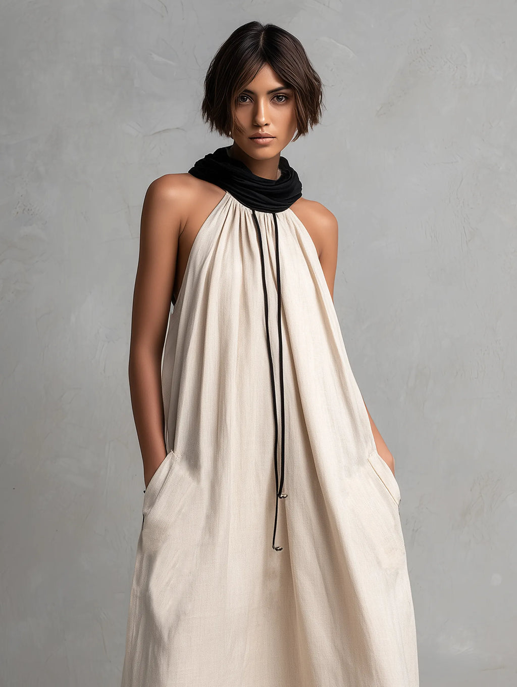 Women's Minimalist Color-Block Sleeveless Maxi Dress With Embroidered Hem MDZ3053F9WY