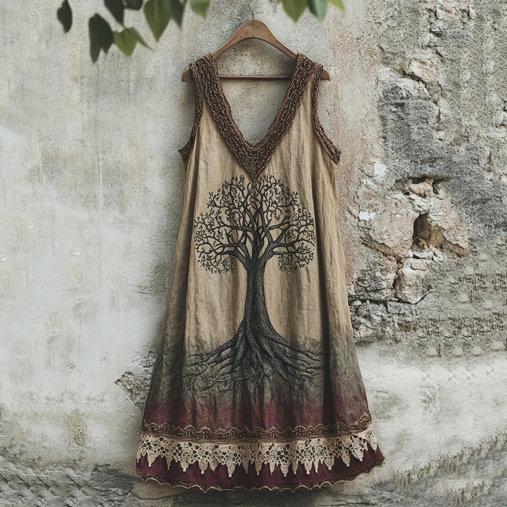 Tribal Viking Celtic Knot Gradient Art Linen Tank Dress