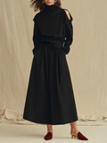 Women's Black Soft Woven Two-Piece Set With Turtleneck Cold Shoulder Long Sleeve Top & Side Pocket Skirt, Minimalist Elegant Smart Casual Matching Outfit MDZ0197G7LYL