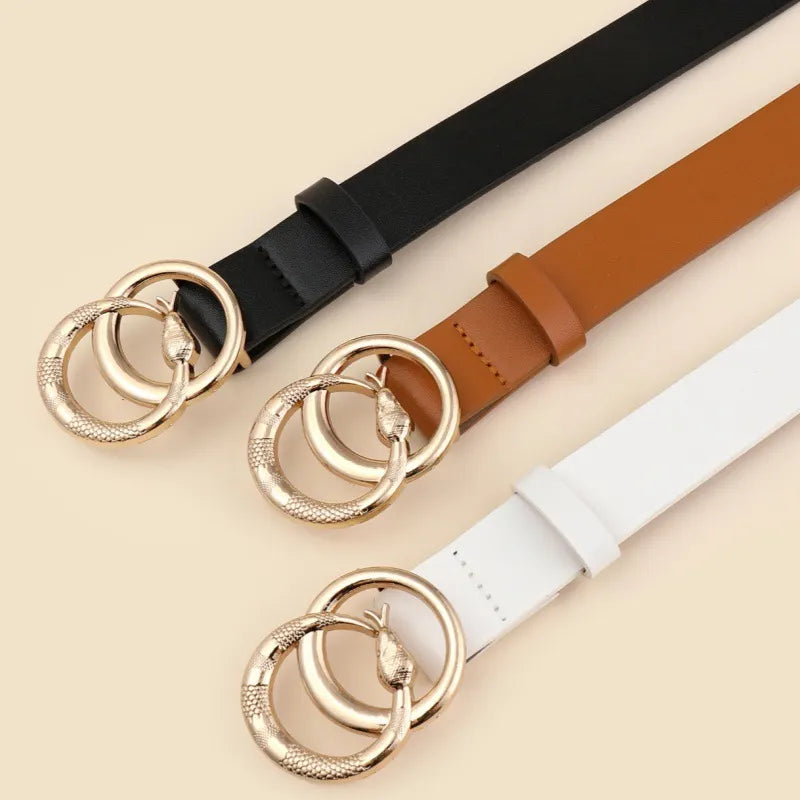 Snake Double Circle Buckle Belt, Elegant Fashion and High-end Dress, Jeans Decorative Belt.